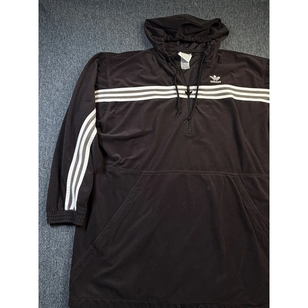 Vintage Adidas Originals Quarter‎ Zip Hoodie Blk Velour Trefoil Mens XL Pullover